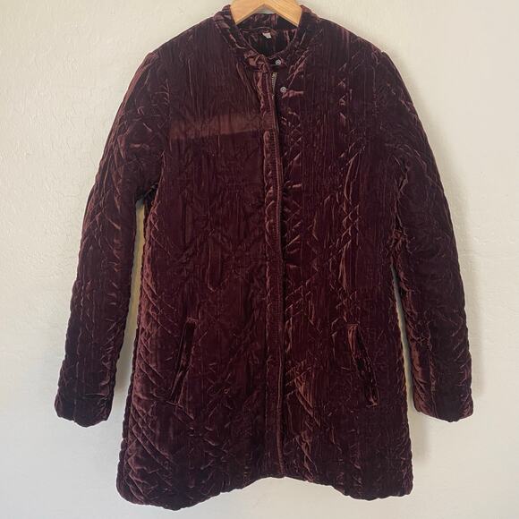 Free People Velvet Quilted Jacket Coat Womens Size XS Chocolate Brown Rust - Picture 2 of 5
